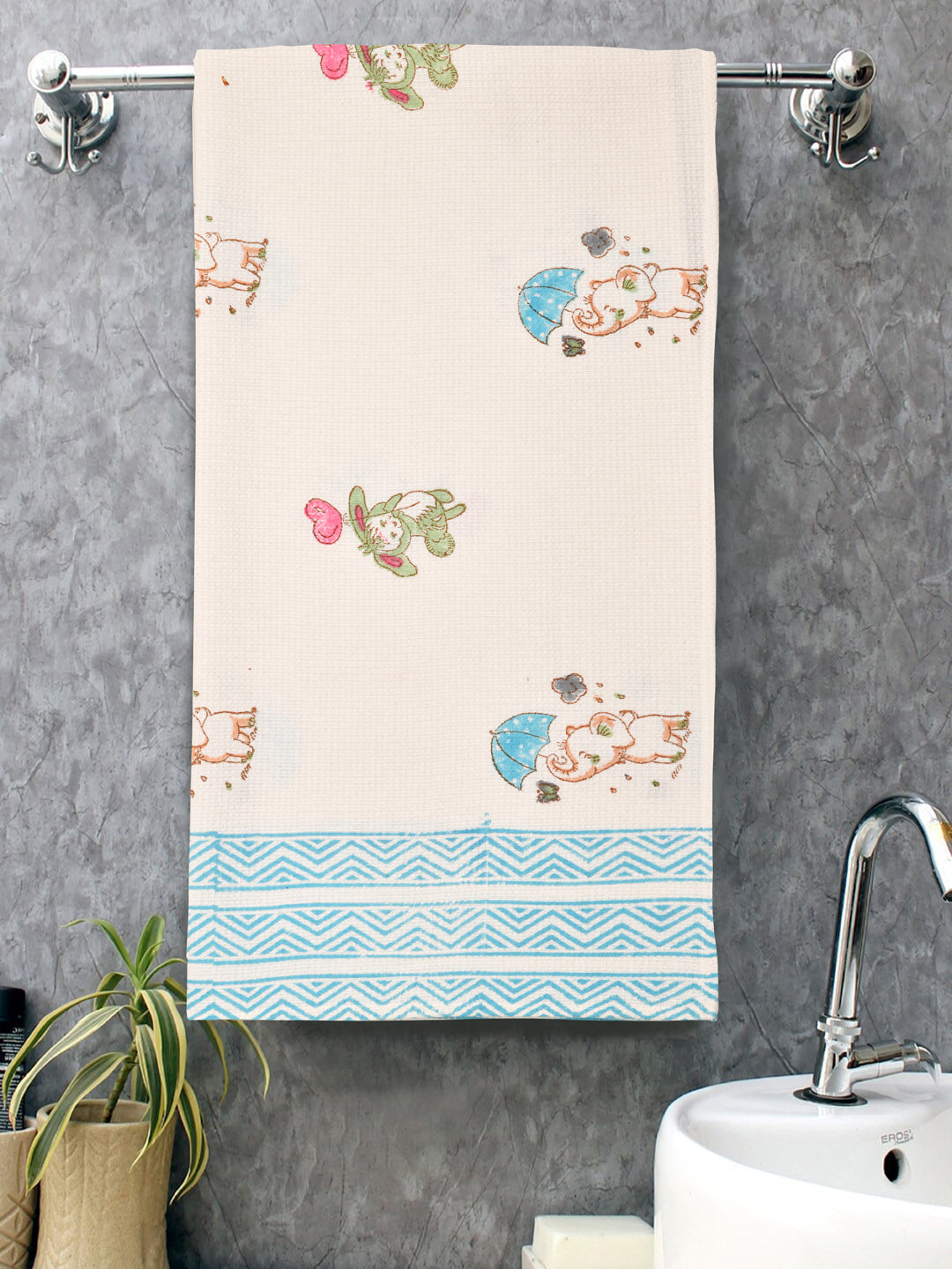 Hand Block Printed Honey Comb Cotton Bath Towel