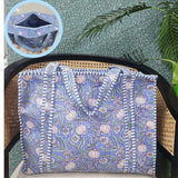 Handblock Printed Quilted Tote Bag with concealed zip ( 17x18x 6 inches)