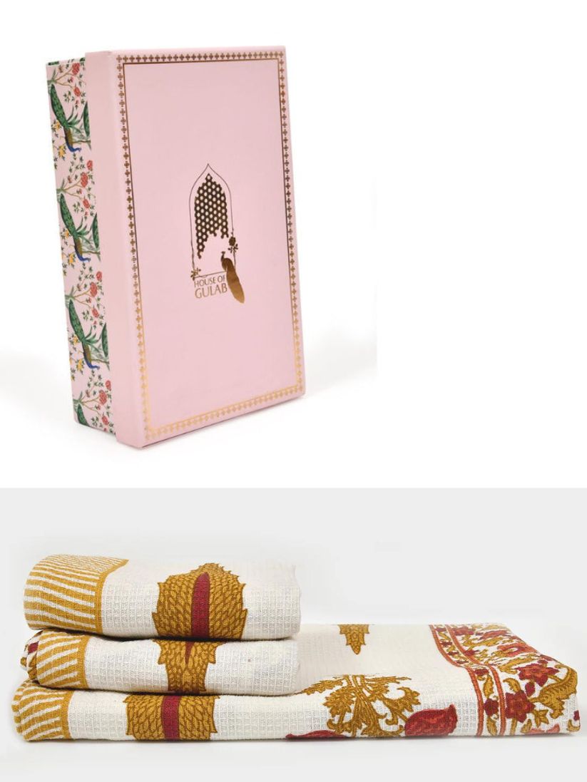 Gift Set - Handblock Printed Towels - 1 Bath + 2 Hand Towels