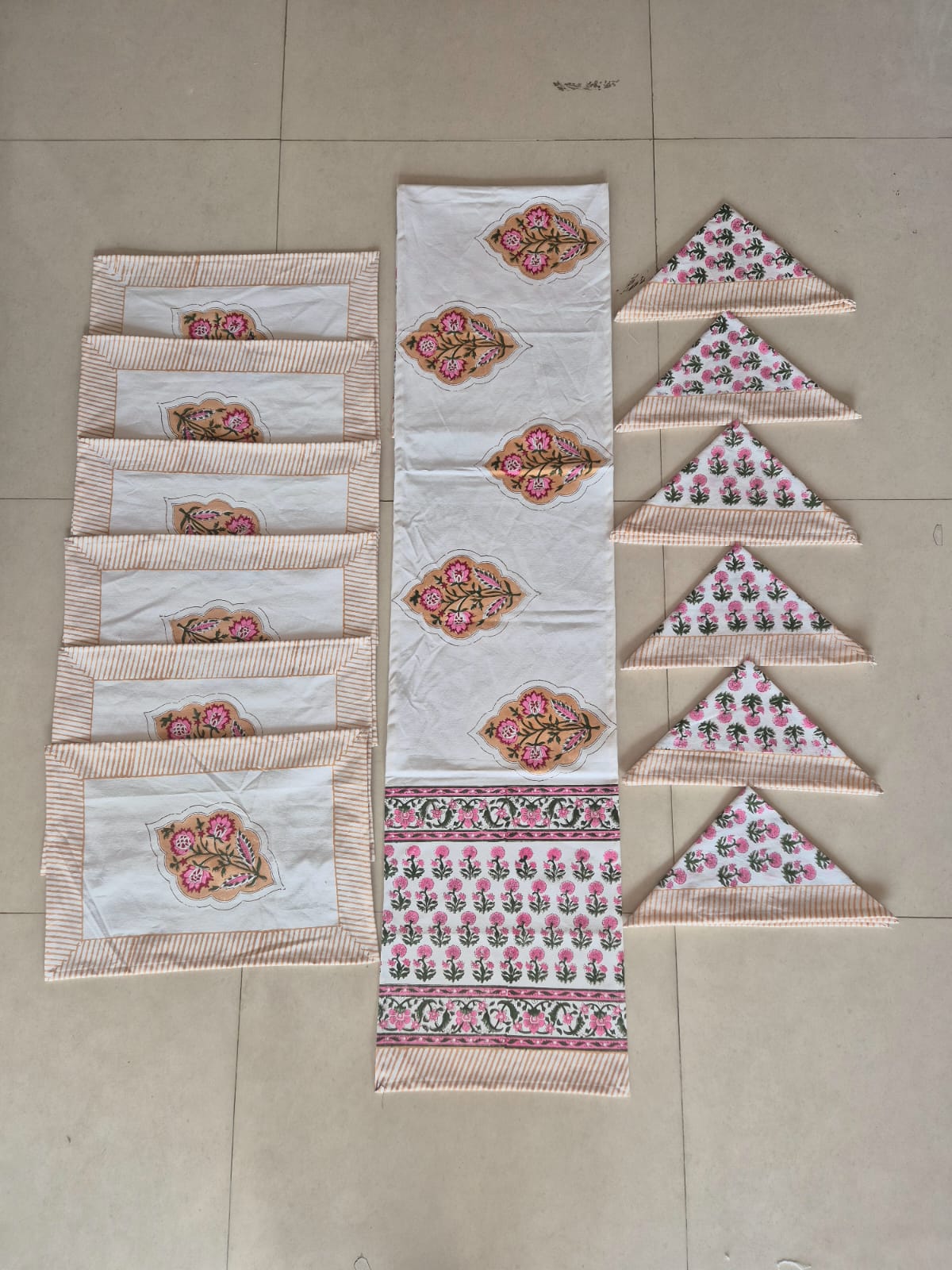 Hand Block Printed Canvas Table Matt Runner & Napkin Set