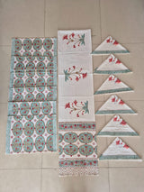 Hand Block Printed Canvas Table Matt Runner & Napkin Set
