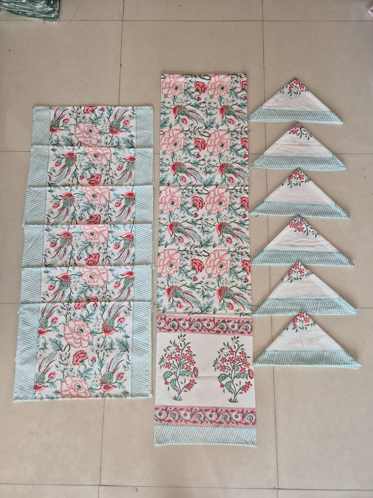 Hand Block Printed Canvas Table Matt Runner & Napkin Set