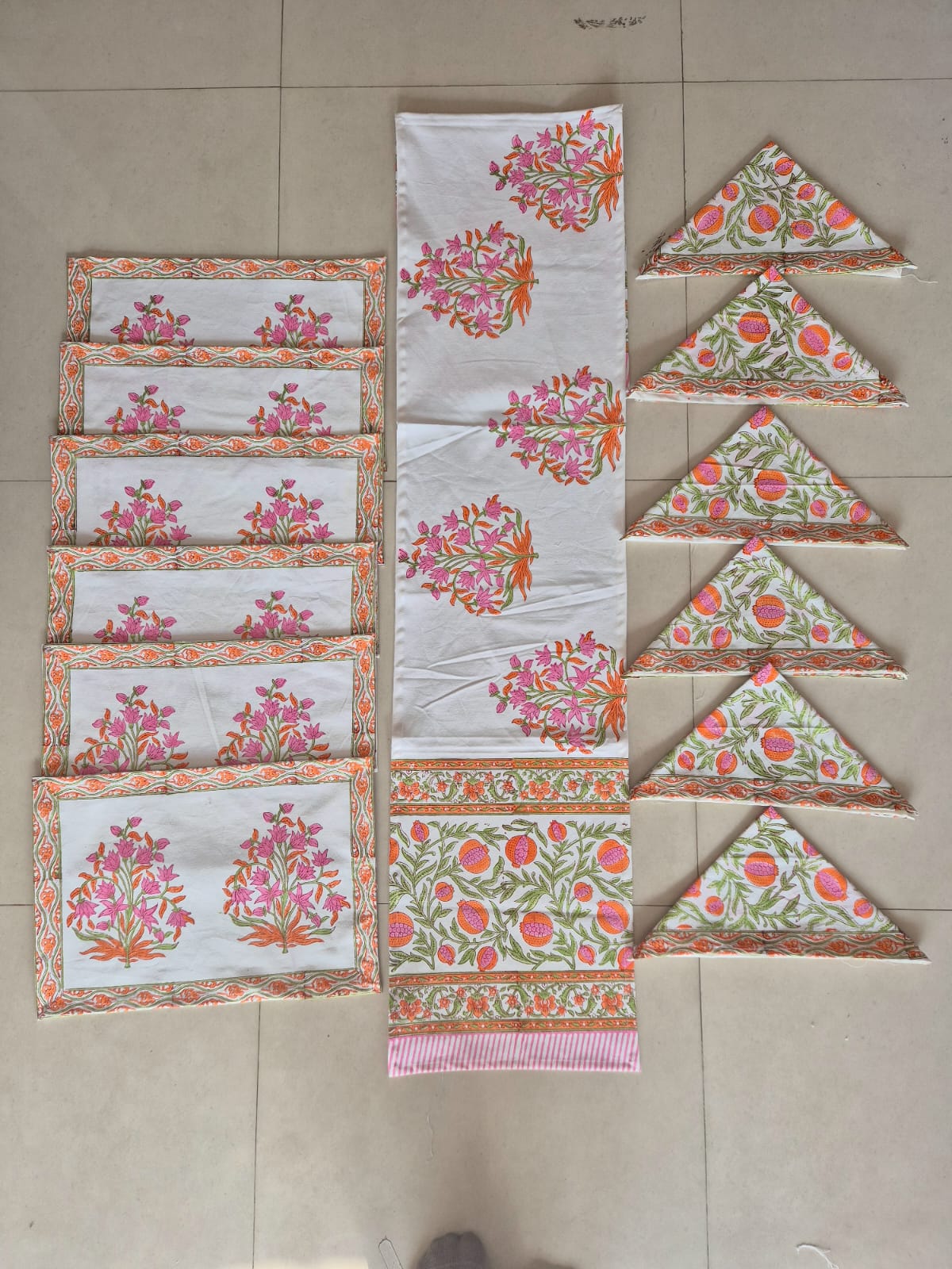 Hand Block Printed Canvas Table Matt Runner & Napkin Set