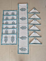 Hand Block Printed Canvas Table Matt Runner & Napkin Set