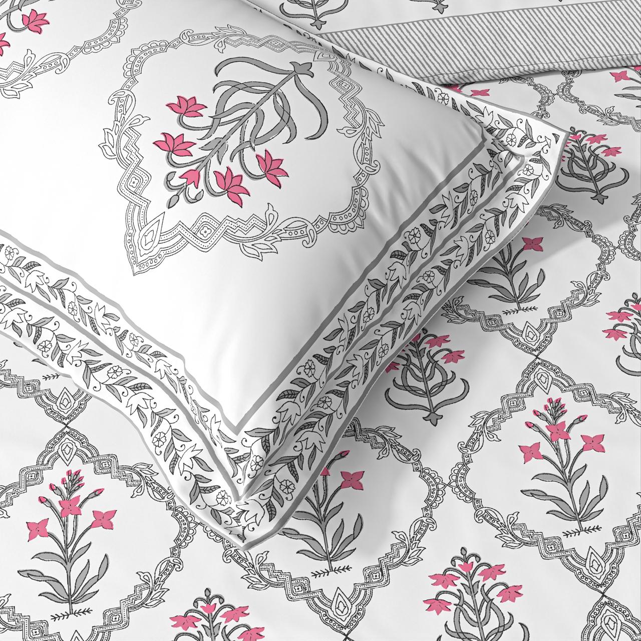 Extra Soft Percale Cotton Super King Handblock Print Bedsheet with 2 Pillow Covers