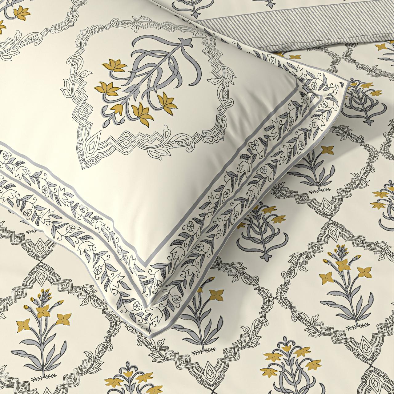 Extra Soft Percale Cotton Super King Handblock Print Bedsheet with 2 Pillow Covers