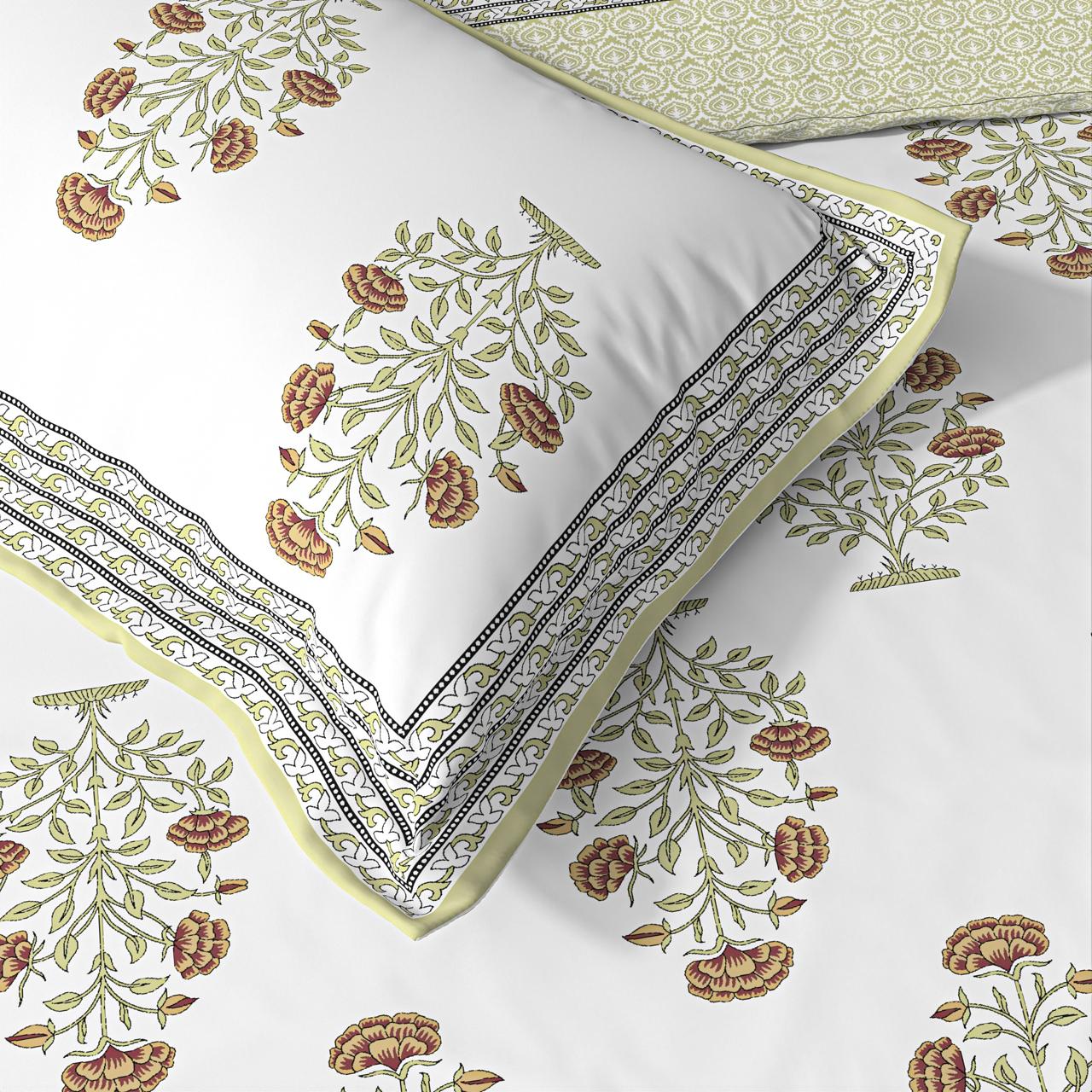 Extra Soft Percale Cotton Super King Handblock Print Bedsheet with 2 Pillow Covers