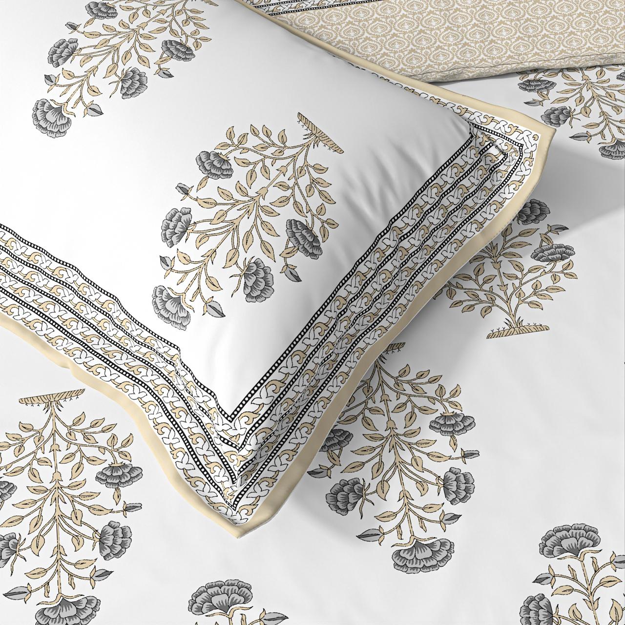 Extra Soft Percale Cotton Super King Handblock Print Bedsheet with 2 Pillow Covers