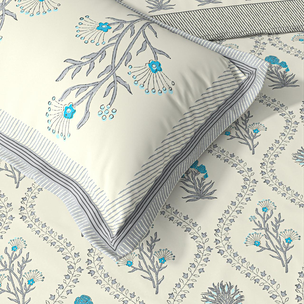 Extra Soft Percale Cotton Super King Handblock Print Bedsheet with 2 Pillow Covers