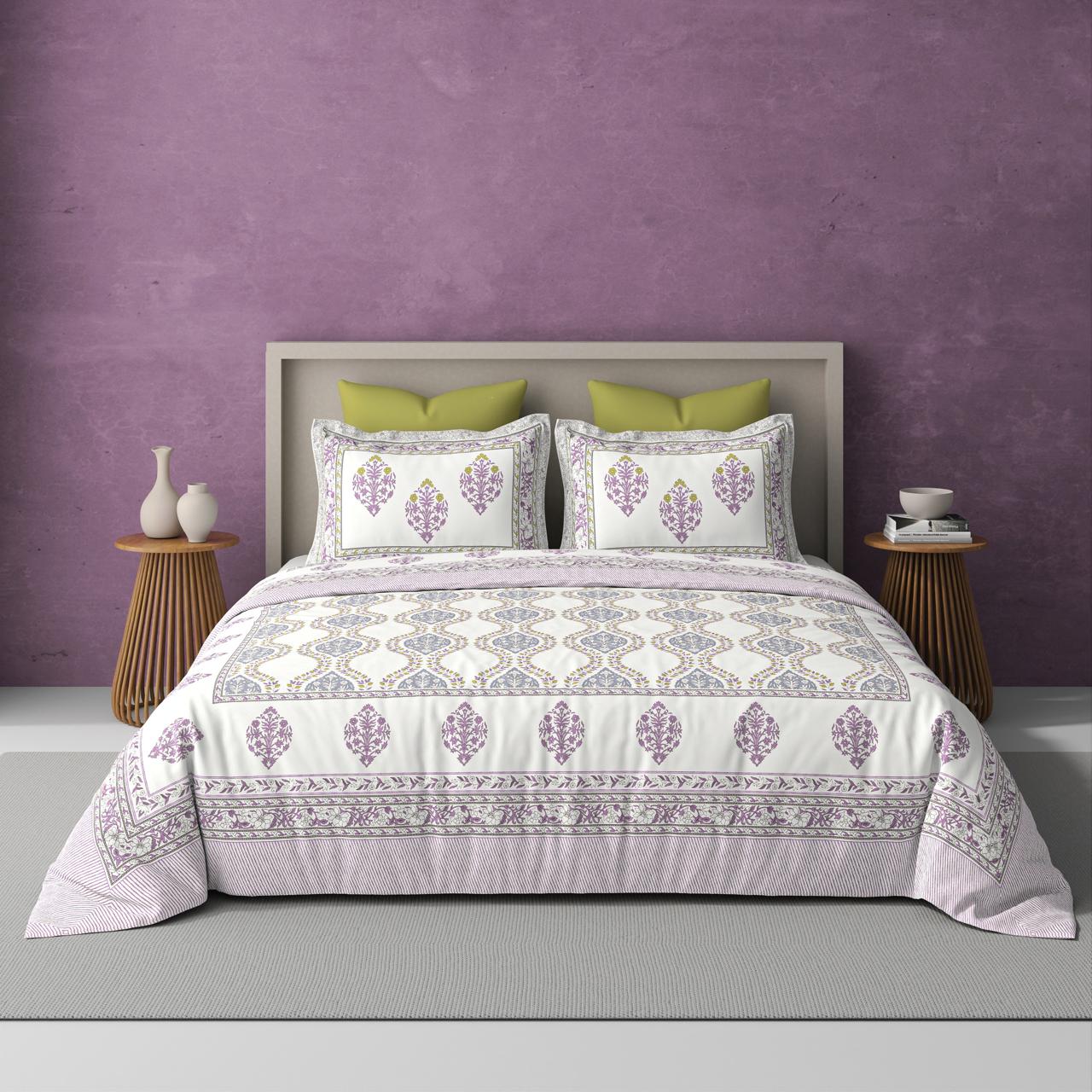 Diwali Gift Box | 1 Super Soft Percale Bedsheet, 1 Pair Door Hanging, 2 Metal Diyas, 2 Laddoo Candles