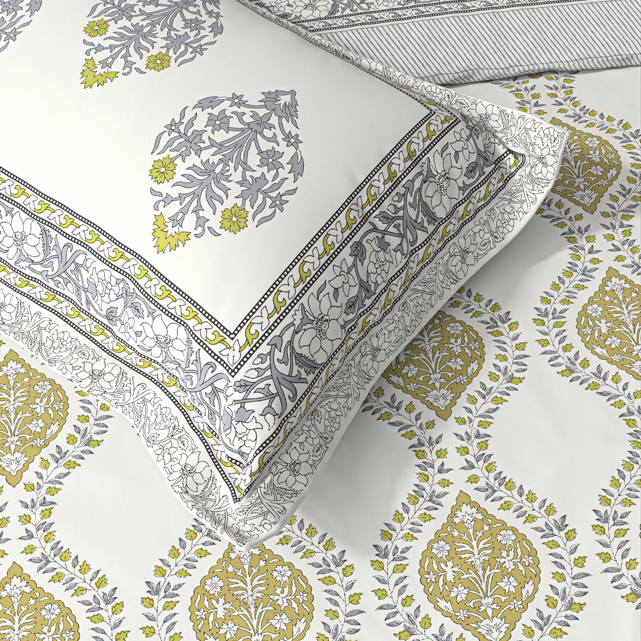 Extra Soft Percale Cotton Super King Handblock Print Bedsheet with 2 Pillow Covers