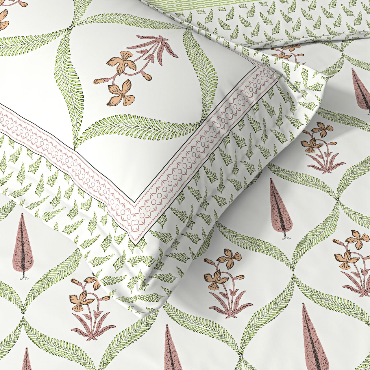 Extra Soft Percale Cotton Super King Handblock Print Bedsheet with 2 Pillow Covers