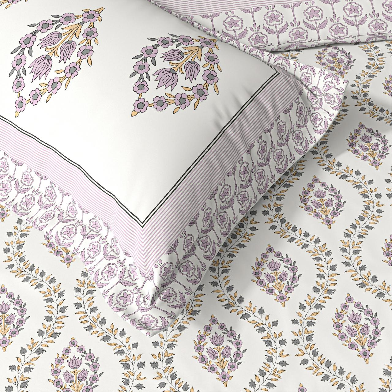 Extra Soft Percale Cotton Super King Handblock Print Bedsheet with 2 Pillow Covers