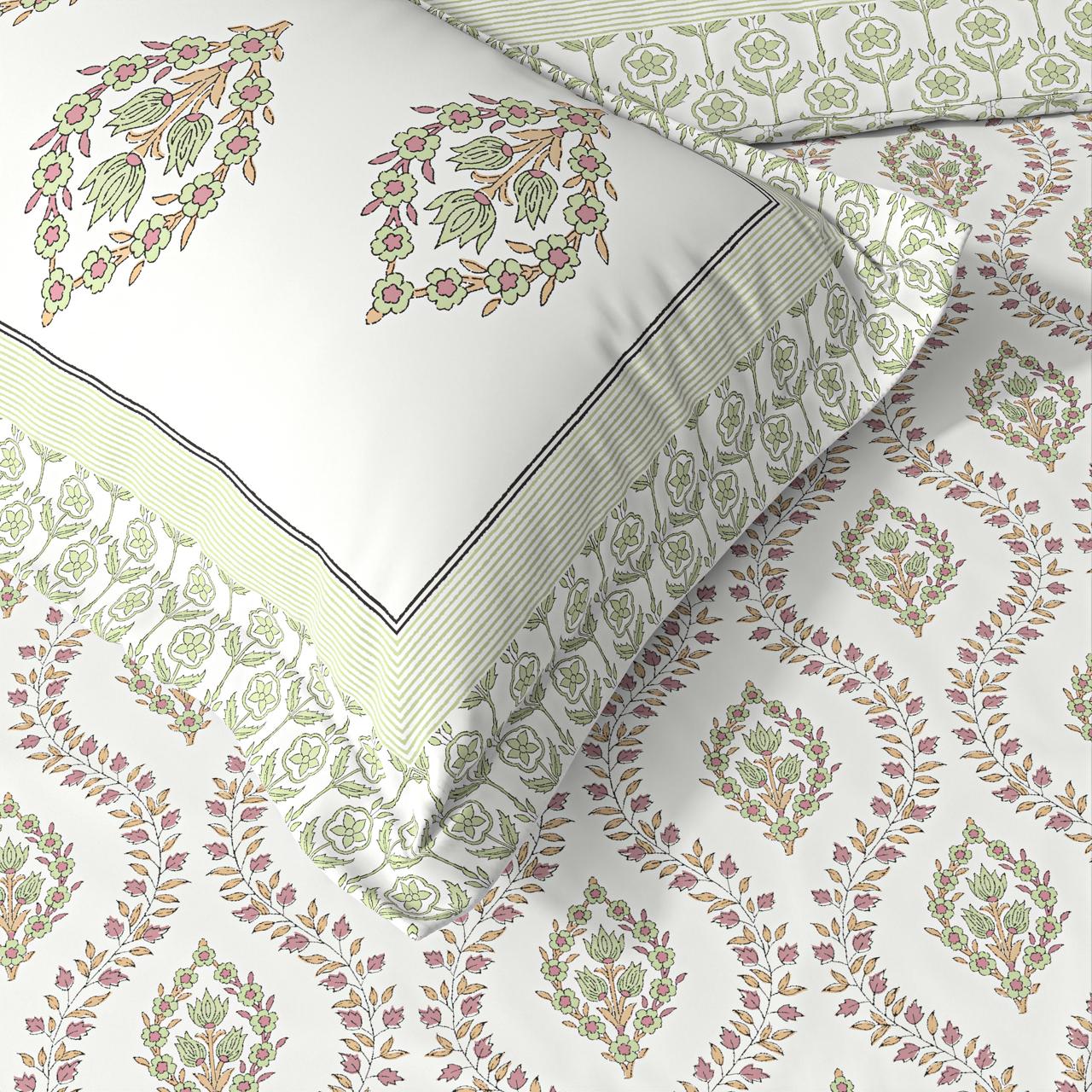 Diwali Gift Box | 1 Super Soft Percale Bedsheet, 1 Pair Door Hanging, 2 Metal Diyas, 2 Laddoo Candles