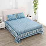 Floral Print Cotton Double King Bedsheet with 2 Pillow Covers