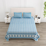 Floral Print Cotton Double King Bedsheet with 2 Pillow Covers