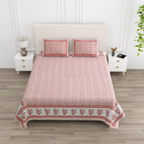 Floral Print Cotton Double King Bedsheet with 2 Pillow Covers