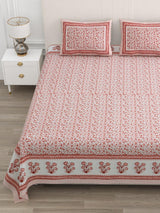 Floral Print Cotton Double King Bedsheet with 2 Pillow Covers