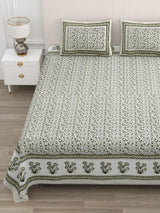 Floral Print Cotton Double King Bedsheet with 2 Pillow Covers