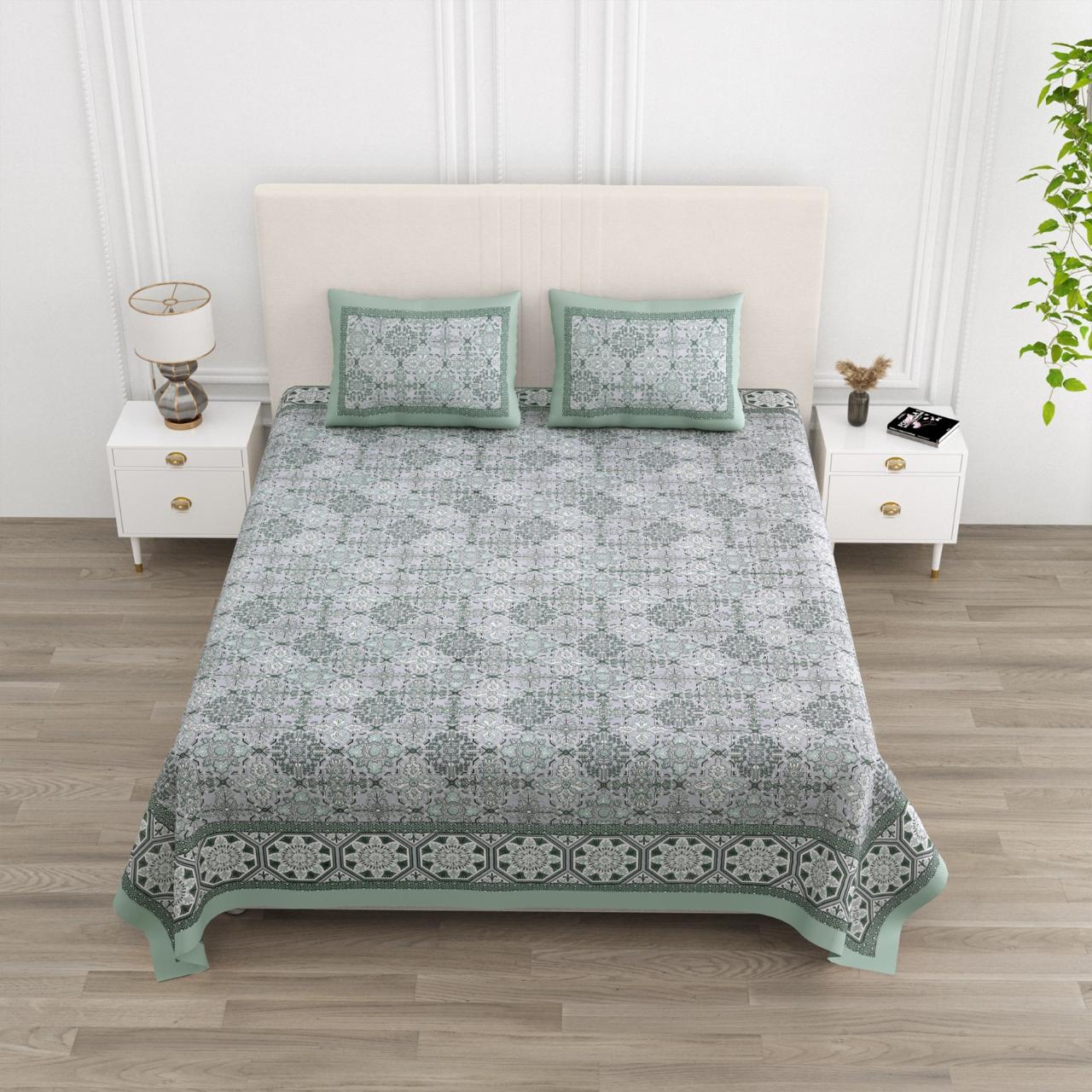 Floral Print Cotton Double King Bedsheet with 2 Pillow Covers