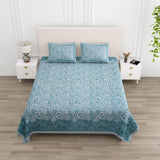 Floral Print Cotton Double King Bedsheet with 2 Pillow Covers