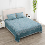 Floral Print Cotton Double King Bedsheet with 2 Pillow Covers