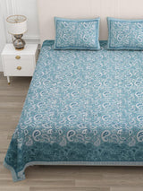 Floral Print Cotton Double King Bedsheet with 2 Pillow Covers