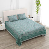 Floral Print Cotton Double King Bedsheet with 2 Pillow Covers