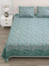 Floral Print Cotton Double King Bedsheet with 2 Pillow Covers