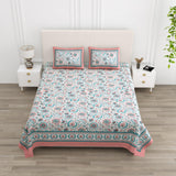 Floral Print Cotton Double King Bedsheet with 2 Pillow Covers