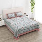 Floral Print Cotton Double King Bedsheet with 2 Pillow Covers