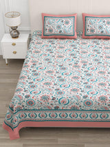 Floral Print Cotton Double King Bedsheet with 2 Pillow Covers