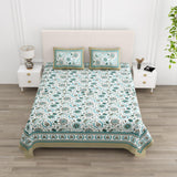 Floral Print Cotton Double King Bedsheet with 2 Pillow Covers