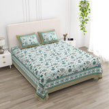 Floral Print Cotton Double King Bedsheet with 2 Pillow Covers