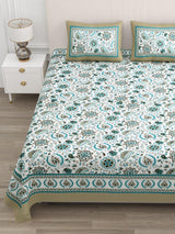 Floral Print Cotton Double King Bedsheet with 2 Pillow Covers
