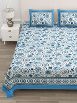 Floral Print Cotton Double King Bedsheet with 2 Pillow Covers