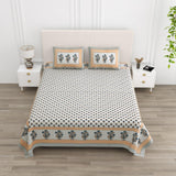 Floral Print Cotton Double King Bedsheet with 2 Pillow Covers
