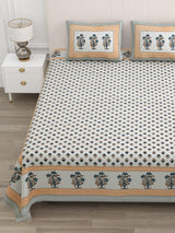 Floral Print Cotton Double King Bedsheet with 2 Pillow Covers