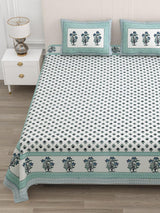 Floral Print Cotton Double King Bedsheet with 2 Pillow Covers