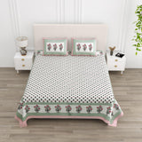 Floral Print Cotton Double King Bedsheet with 2 Pillow Covers