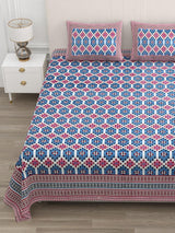 Floral Print Cotton Double King Bedsheet with 2 Pillow Covers