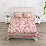 Floral Print Cotton Double King Bedsheet with 2 Pillow Covers
