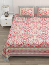 Floral Print Cotton Double King Bedsheet with 2 Pillow Covers