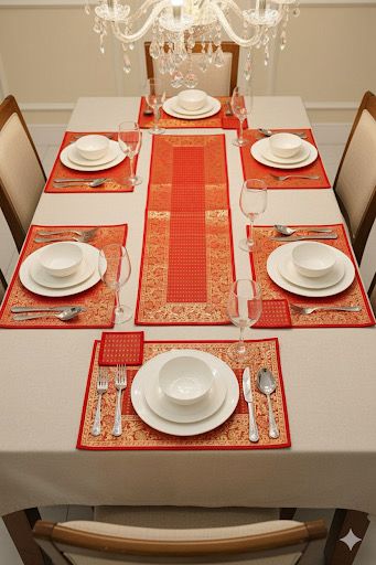 Banarasi Table Set with 1 Runner, 6 mats and 6 coasters