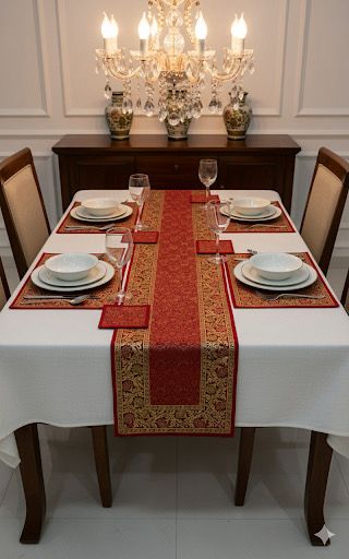 Banarasi Table Set with 1 Runner, 6 mats and 6 coasters