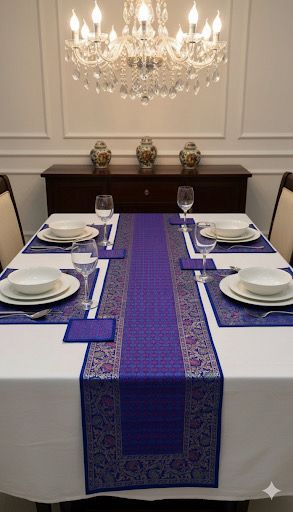 Banarasi Table Set with 1 Runner, 6 mats and 6 coasters