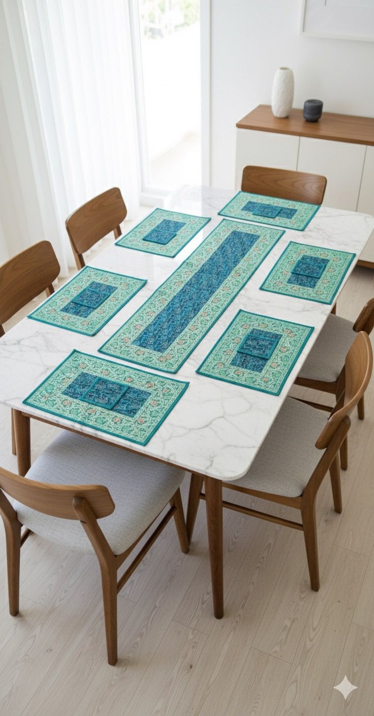 Banarasi Table Set with 1 Runner, 6 mats and 6 coasters