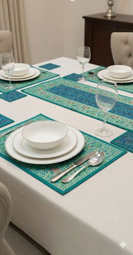 Banarasi Table Set with 1 Runner, 6 mats and 6 coasters