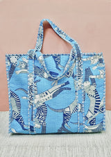 Handblock Printed Quilted Tote Bag with concealed zip ( 17x18x 6 inches)