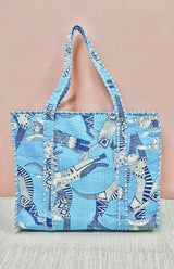 Handblock Printed Quilted Tote Bag with concealed zip ( 17x18x 6 inches)